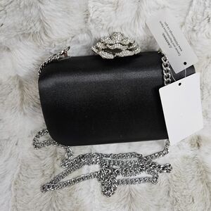 Jil Sander Black Clutch with Silver Chain Accent